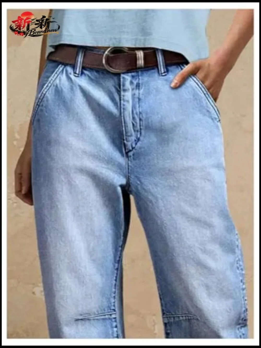 Mid Rise Cropped Barrel Jeans with Pockets Streetwear